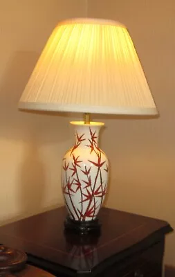 Vintage Hand Painted Japanese Porcelain Baluster Vase Table Lamp Base Red Bamboo • £50