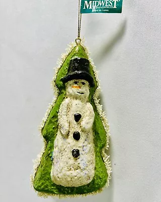 Vintage Midwest Cannon Falls Primitive Folk Art Snowman Christmas Tree Ornament • $16.95