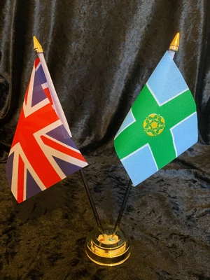 £8.95 • Buy Derbyshire County & British Union Jack Friendship Table 2 Flags Flag Display