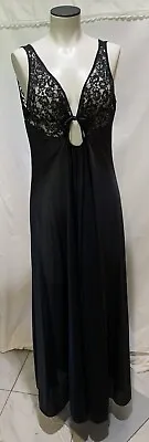 ❤️Vintage Olga Black Long Sweep Nylon Nightgown 9635 Sheer Lace Bodice Gown 38 • $49