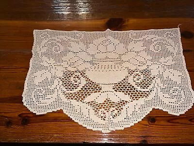 Vintage Antique Hand Crocheted Lace Doily Chair Back Vase Of Flowers 22” Estate • $9.75