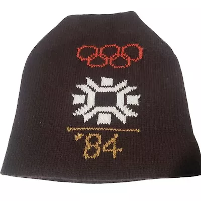 Vintage Kids Sarajevo Olympics 84 Beanie Knit Brown Adjustable Winter Ski Snow • $16.83