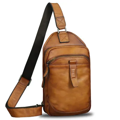 Vintage Genuine Leather Men Sling Bag Real Leather Corssbody Bag Chest Purses • $130
