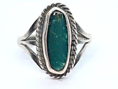 Vintage Native American Sterling Silver Dark Green Turquoise Ring Size 6 • $23.49