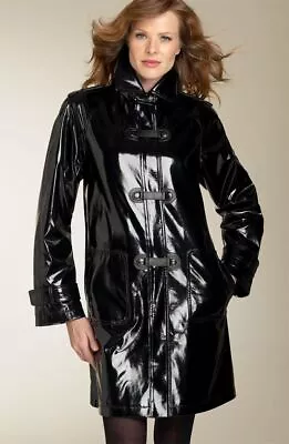 Black Women Rain Slicker PVC Vinyl Rain Long Coat Raincoat Waterproof Gothic • $82.49