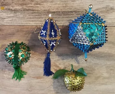 £25.74 • Buy Vintage Push Pin Christmas Ball Ornament Satin Pearl Sequin Beaded Lot Of 4