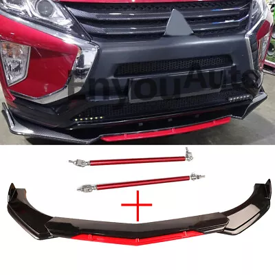 For Mitsubishi Eclipse Cross Front Bumper Lip Spoiler + Strut Rods Black Red • $55.10