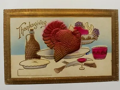 $4.95 • Buy Thanksgiving Turkey Vintage Embossed Postcard Gilt 