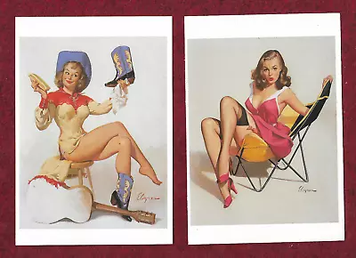 Two Vintage Gil Elvgren Paintings On Unused Mint 1996 Pinup Postcards Sexy GGA • $2.99