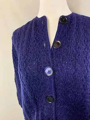 VTG 1950s Sidney Gould Dark Blue Mohair Blend Buttoned Cardigan Sweater • $15.99