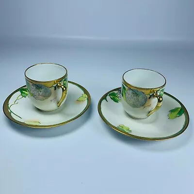 Vintage A Lanternier Co. Tea Cup And Saucer Lot Of 2 Handpainted Floral Ceramic • $22.50