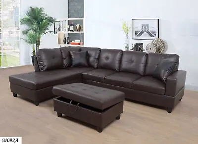 Brown L Shape  Faux Leather 3-Piece  Right -Facing Chaise With Ottoman • $1015.86