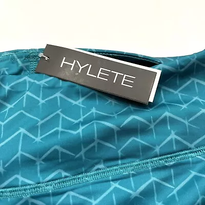 Hylete Leggings Womens Large X 21  Motiv II Crop In Chevron Lagoon Teal NWT • $16.99