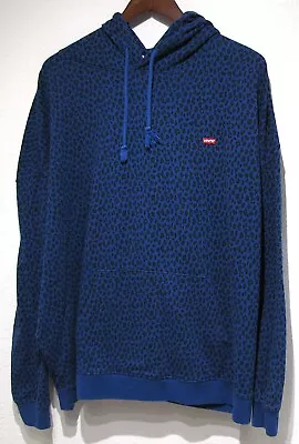 Levi's BLUE LEOPARD Hoodie Women 2X Sweatshirt Animal Print Cheetah Spot Pocket • $18