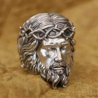 925 Sterling Silver Jesus Christ Ring Biker Punk Open Ring TA434A US Size 8~15 • $106.20