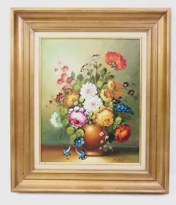 Vintage Oil Painting On Board Still Life Vase Flowers Framed 29 X 25 P. Attali • $149.95