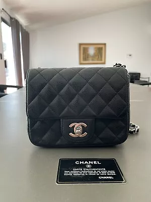 Chanel Square Classic Single Flap Bag Quilted Caviar Mini Black • $4750