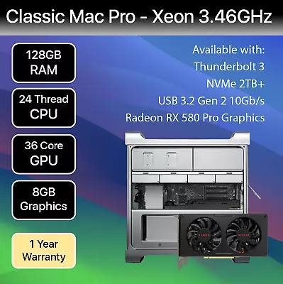 Mac Pro 51 | 12 Core 3.46GHz | 128GB RAM | RX 580 8GB GPU | MacOS 13 Ventura • £1399