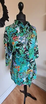 £14.99 • Buy Malvin Germany Pure Linen Butterfly Tropical Print Longline Shirt Sz 18 42 