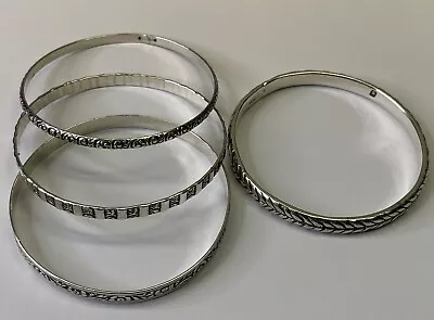 Lot Of 4 Vintage Sterling Silver Raised And Carved Design Bangle Bracelets • $50