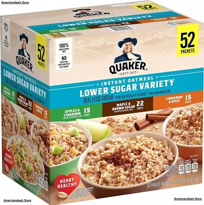 Quaker Lower Sugar Instant Oatmeal Variety Pack (52 Pk.) FREE SHIPPING • $23.80
