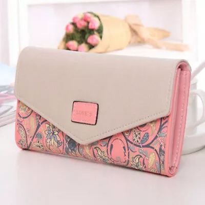 Pink Women Envelope Clutch Ladies Handbag Leather Wallet Long Card Holder Bag • $0.01