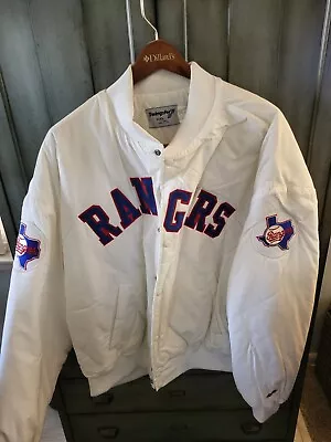 Vintage Swingster Texas Rangers Satin Jacket Sz Mens XXL White With Cool Patches • $145