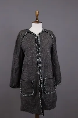 MISSONI Gray Geometric Full Zip Lightweight Wool Knit Coat Jacket Size 44 • $157.49