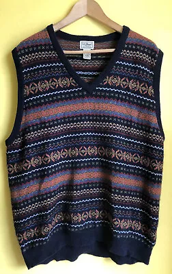 LL Bean Fair Isle Wool Sweater Vest Men's Size XL • $39.95