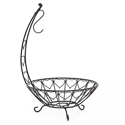 Black Metal Fruit Bowl | Banana Hanger And Fruit Storage Basket | Fruit Basket • £17.99