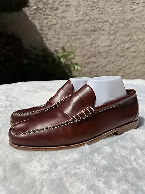FACONNABLE US Size 9 Chestnut Cigar Brown LEATHER PENNY LOAFERS Driving Shoes • $49