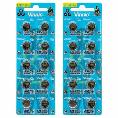 20 X Vinnic LR54 Batteries L1131F AG10 Alkaline Button Cells 189 V10GA 1.5V • $14.72