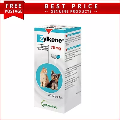Zylkene Nutritional Supplement For Dogs & Cats Up To 10 Kg 30 Capsules 75 Mg • $47.93