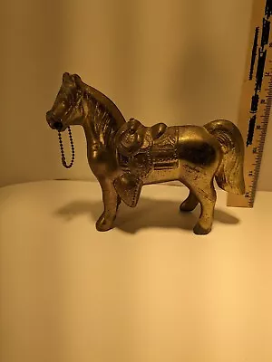 Vintage Carnival Prize Horse Pot Metal Gold Color 6  Appropriate Good Condition  • $10.97