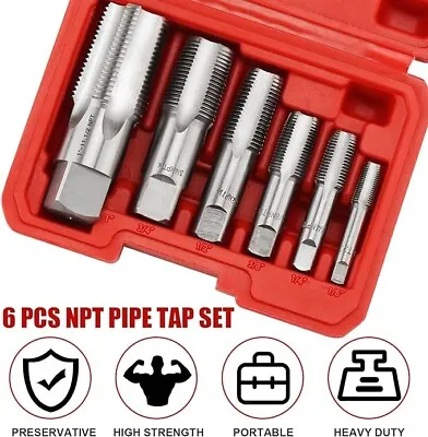 6 Pc Carbon Steel NPT Pipe Tap Set 1/8 1/4 3/8 1/2 3/4 1  Size Threader Set • $26.99