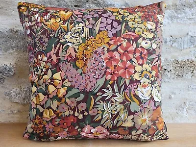 Liberty Cottage Garden Cotton Brown & Mauve Velvet Fabric Vintage Cushion Cover  • £29.50