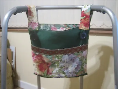 Bag For Walking Frame/zimmer Frame 4 Pocket - Green/floral • £11.50