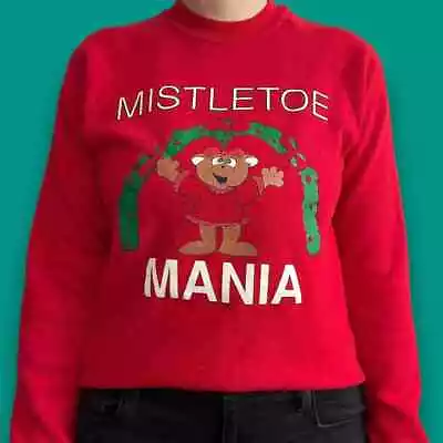 Christmas Crewneck Sweatshirt “Mistletoe Mania” Red Holiday Shirt Vintage 90s • $28