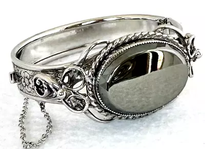 Vintage WHITING & DAVIS Silver Hematite Hinged Cuff Bracelet • $12.99