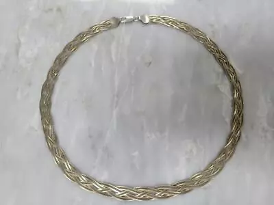 £32.70 • Buy Gold Plated Sterling Silver Braided Herringbone Chain Necklace ~ 18.1g ~ 3-E263