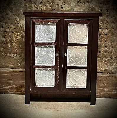 Primitive Miniature Dollhouse Size Heart Design Tin Pnched Wooden Pie Safe 5  • $31.03