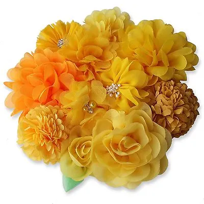 £1.09 • Buy YELLOW Fabric Flowers CRAFT Glue/Sew On DIY Embellishment Applique Garment Hair