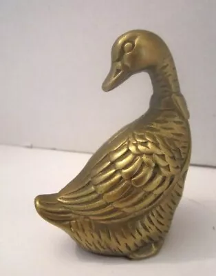 Vintage Solid Brass Duck Mother Goose Bow Mid Century Figurine Sculpture 3.5” • $10.29