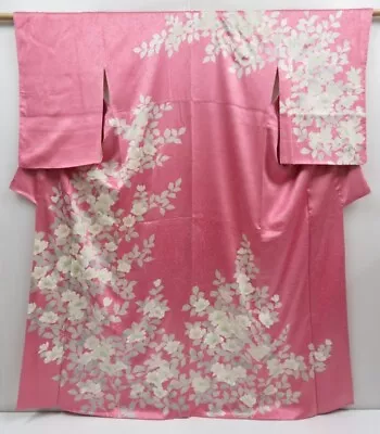 3911T08z1010 Vintage Japanese Kimono Silk TSUKESAGE Sakura Dull Pink • $25