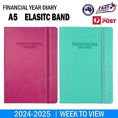 2024 2025 Financial Year Diary Week To View Elastic A5 Hard Cover Planner Office • $14.95