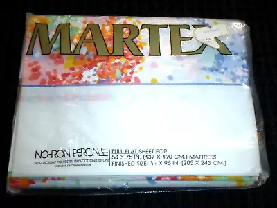 NOS Vtg Martex Full Double Flat Sheet Festival Pattern Abstract Floral Percale • $24