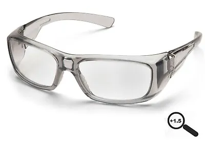 GRAY CLEAR FULL READERS Magnifying Protective Reading Safety Glasses +1.5 Z87+ • $10.99