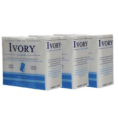 Ivory Original Pure Clean 4 Bath Soap Bars 99.44% Pure 4oz Each (3 PK =12 Bars) • $18.75