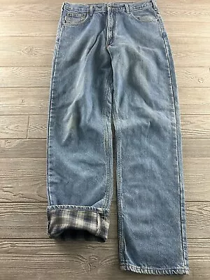 CARHARTT Relaxed Fit B172 DST Flannel Lined Blue Jeans Mens Size 35X34 • $25.49