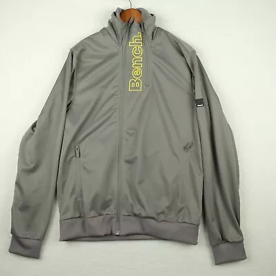 Bench Mens Bomber Jacket Large Gray Full Zip Spell Out Logo Streetwear Outdoor • $3.75